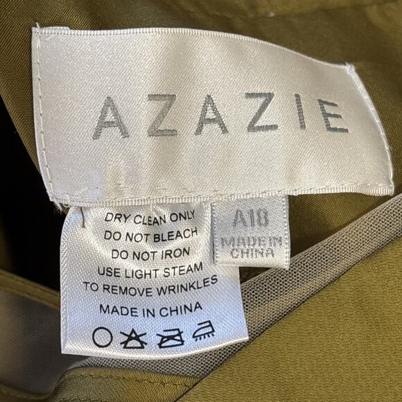 Azazie Bridesmaid Dress Green Size 18 Satin Flutter Sleeve Forest Fairy - Picture 3 of 15